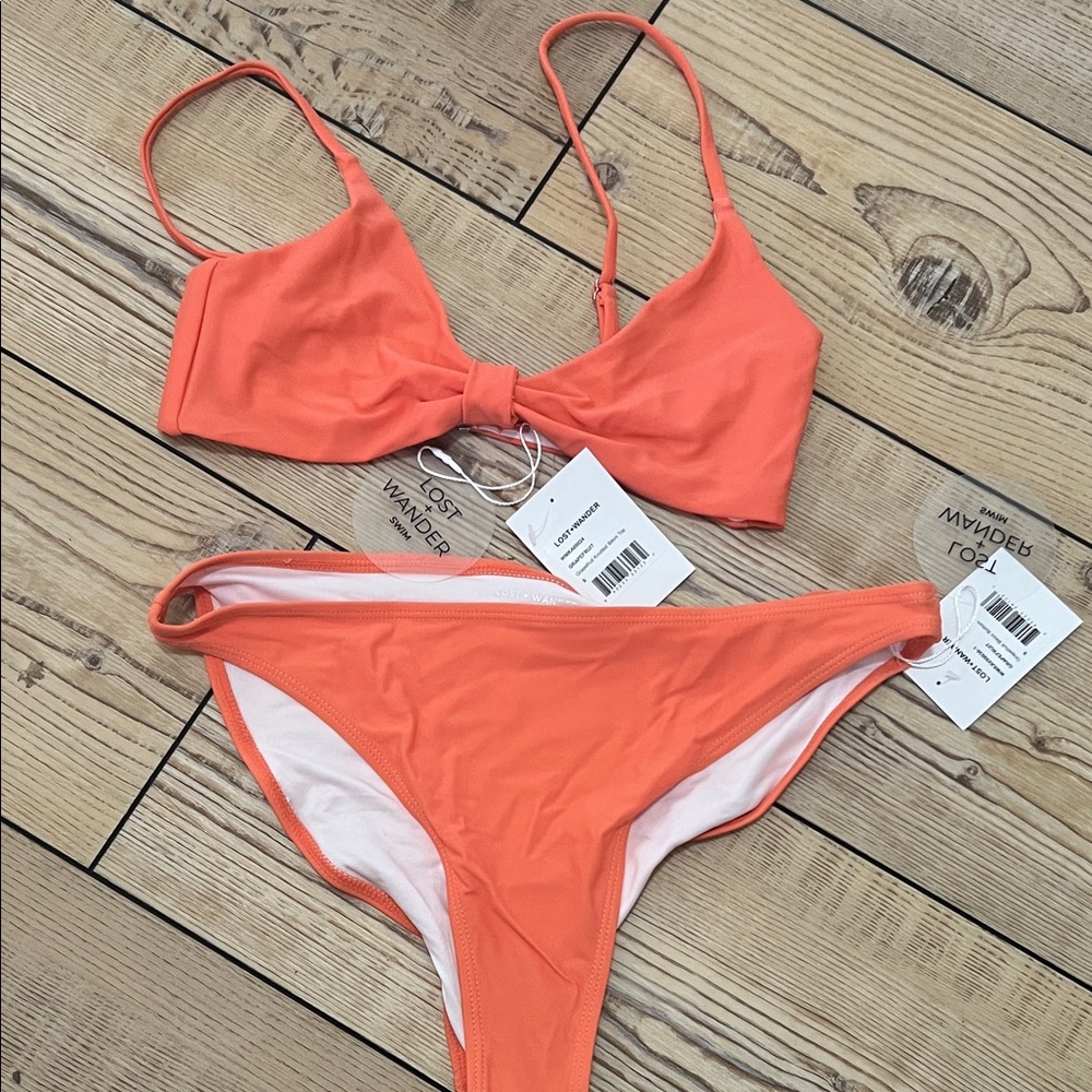 Lost + Wander Coral Orange Knot-Front Bikini Set